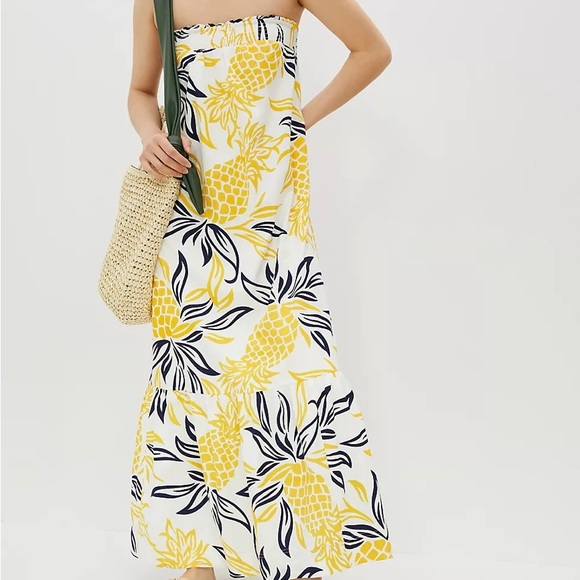 Anthropologie Dresses & Skirts - Anthropologie Floral Flounced Maxi Dress Pineapples Strapless L